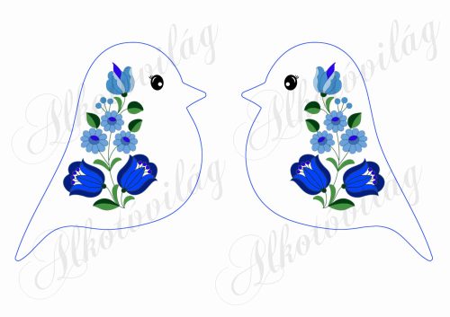 Tüneményes kismadarak kék színben, kék virágokkal - 14,5 cm magas