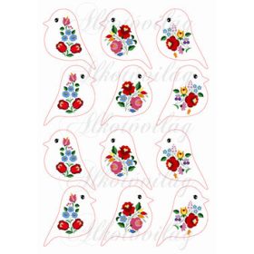 Tüneményes kismadarak kalocsai mintákkal - 6x7 cm