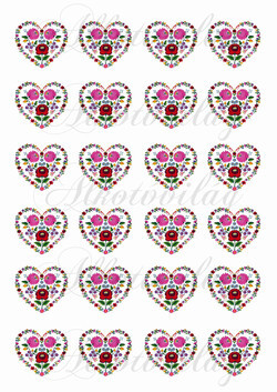 Mini szívek kalocsai mintával - 3,6 x 4 cm