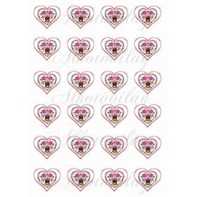 Mini szívek kalocsai mintával, szív keretben - 3,6 x 4 cm