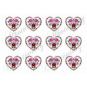 Szívek kalocsai mintával - 5 x 5,5 cm