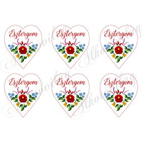 9 cm magas szívek kalocsai mintával -ESZTERGOM felirattal