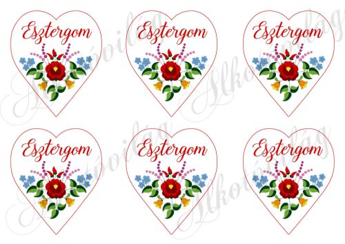 9 cm magas szívek kalocsai mintával -ESZTERGOM felirattal