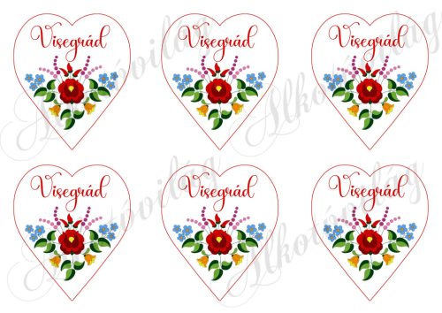 9 cm magas szívek kalocsai mintával -VISEGRÁD felirattal