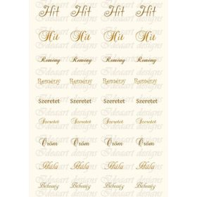 Hit, remény, szeretet feliratok drapp háttérrel