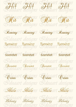 Hit, remény, szeretet feliratok drapp háttérrel