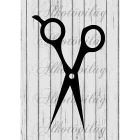 Fodrászkellékek fa alapon- olló