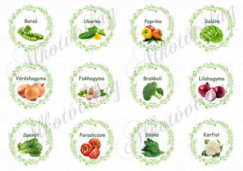 Zöldségek zöld leveles keretben