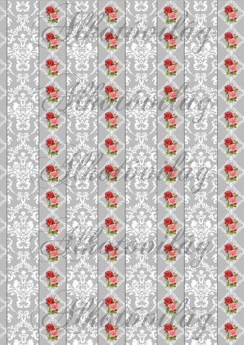white damask pattern with roses on a grey background