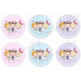 Három kislány pöttyös - cakkos alapon