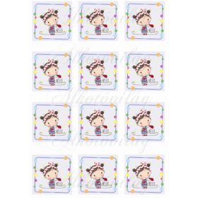 Kislány katicabogárral 6x6 cm-es négyzetekben