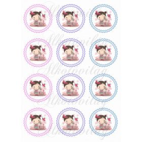   Kislány kismadárral pillangóval dupla cakkos körökben KICSIBEN