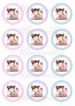 Kislány kismadárral pillangóval dupla cakkos körökben KICSIBEN