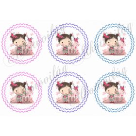 Kislány kismadárral pillangóval dupla cakkos körökben