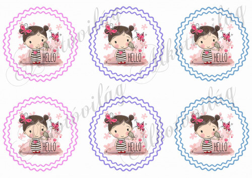 Kislány kismadárral pillangóval dupla cakkos körökben