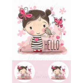   Kislány kismadárral és pillangókkal 20 cm-es HÍMZŐKERETHEZ