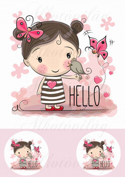 Kislány kismadárral és pillangókkal 20 cm-es HÍMZŐKERETHEZ