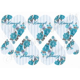 Kék csíkos szívek kék virágokkal hiányzol felirattal