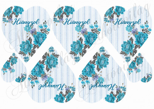 Kék csíkos szívek kék virágokkal hiányzol felirattal