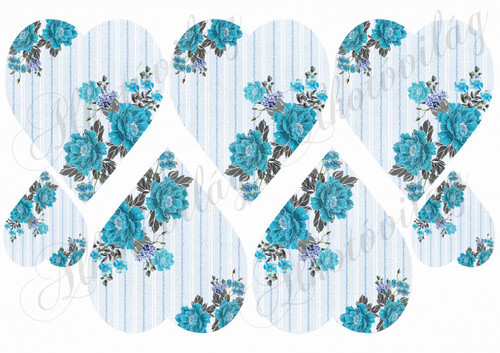 Kék csíkos szívek kék virágokkal