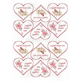   Legjobb Tanító néni szívekben madárkával, rózsával KICSIBEN