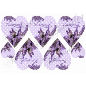 Levendulás szívek pöttös alapon KÖSZÖNJÜK felirattal