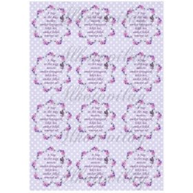   Lila apró virágos koszorú pöttyös lila alapon- A NAP AZ ÉLET IDÉZETTEL KICSIBEN