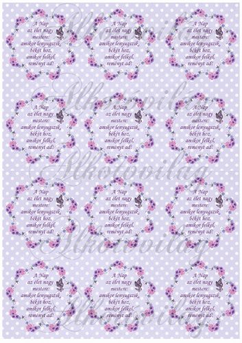 purple tiny flower wreath with polka dots on a purple background- the sun is the quotation of life small