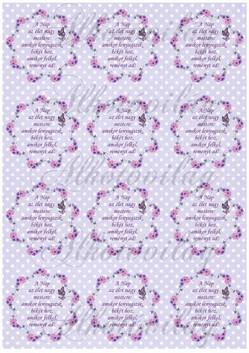 Lila apró virágos koszorú pöttyös lila alapon- A NAP AZ ÉLET IDÉZETTEL KICSIBEN