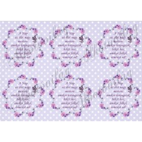   Lila apró virágos koszorú pöttyös lila alapon- A NAP AZ ÉLET IDÉZETTEL