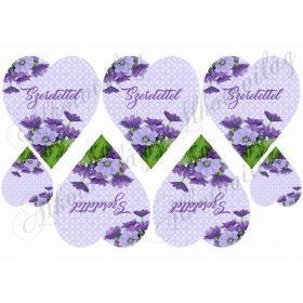 Lila gerberás szívek SZERETETTEL felirattal