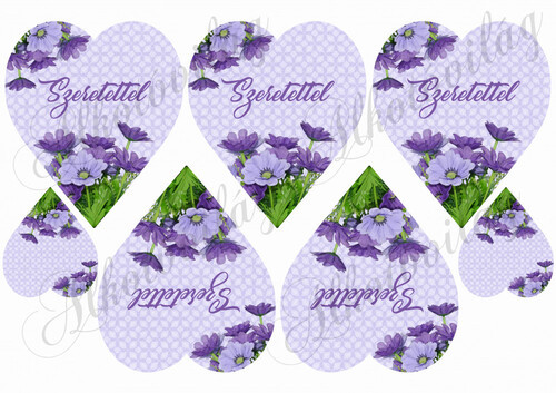 Lila gerberás szívek SZERETETTEL felirattal