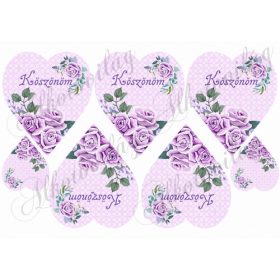 Lila rózsák lila szíveken KÖSZÖNÖM felirattal