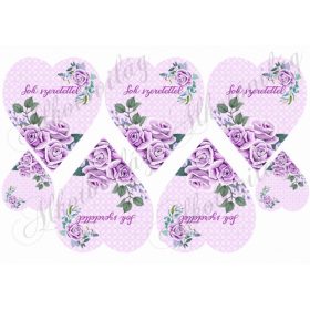 Lila rózsák lila szíveken sok szeretettel felirattal