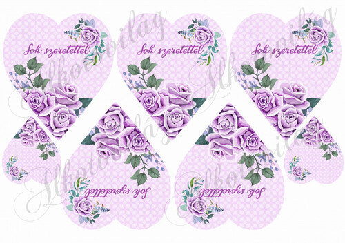 Lila rózsák lila szíveken sok szeretettel felirattal