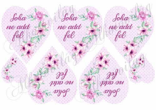 purple hearts with pink and purple flowers - never give up