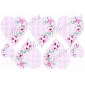 Lilás szívek rózsaszín-lilás virágokkal