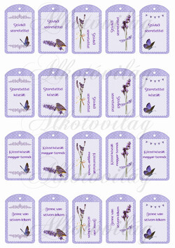Mini kártyák levendula mintákkal feliratokkal