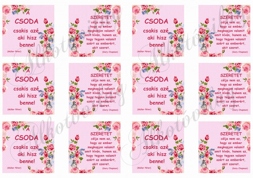 Motivációs idézetek apró pöttyös négyzetekben rózsás sarkokkal KICSIBEN