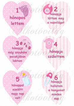 Mérföldkő kártyák születéshez lányos 1-6 hónapig