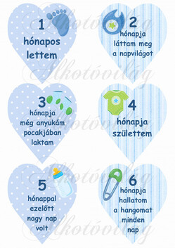 Mérföldkő kártyák születéshez fiús 1-6 hó