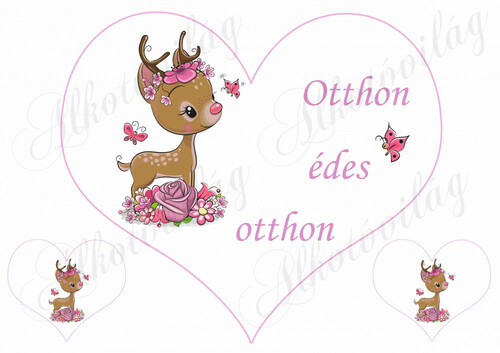 Nagy szív őzikével OTTHON ÉDES OTTHON felirattal