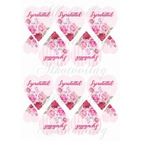   Rózsaszín rózsás szívek kétféle alappal SZERETETTEL felirattal KICSIBEN