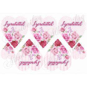   Rózsaszín rózsás szívek kétféle alappal SZERETETTEL felirattal