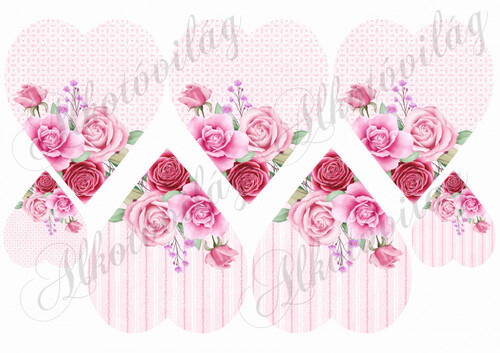 Rózsaszín rózsás szívek kétféle alappal