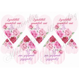 Rózsaszín rózsás szívek kétféle felirattal