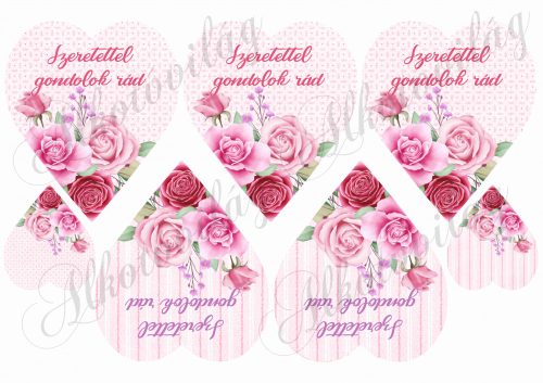 Rózsaszín rózsás szívek kétféle felirattal