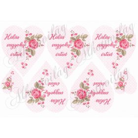   Rózsaszín szívek futó rózsával- hálás vagyok érted felirattal