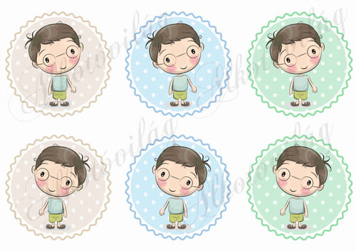 Szemüveges kisfiú pöttyös - cakkos alapon