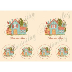   Színes házikó cicával - otthon édes otthon felirattal 10-12 cm átmérőjű hímzőkerethez